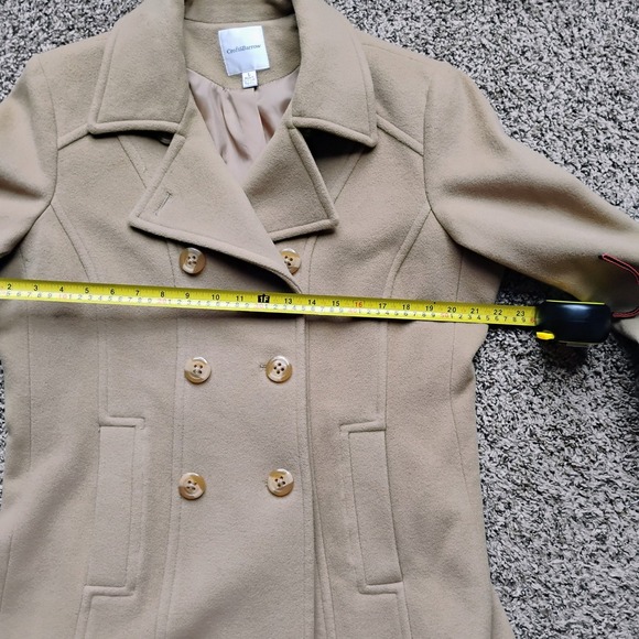 Croft & Barrow Women's Tan Pea Coat Jacket Double Breasted Classic wool blend - Picture 3 of 7